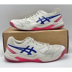 ASICS Gel Dedicate 8 Tennis Shoes White Blue Pink Women's Size 10.5 (EU 42.5)